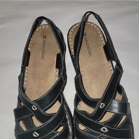 Naturalizer Craft Black Leather Strappy Comfort Sandals w Thick Stitching Sz 9.5 - Picture 8 of 16